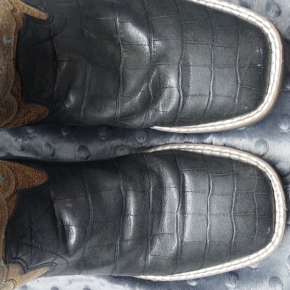 Old West Kid's Black Crocodile Print Children's Boots Size 2.0 D - Picture 10 of 12